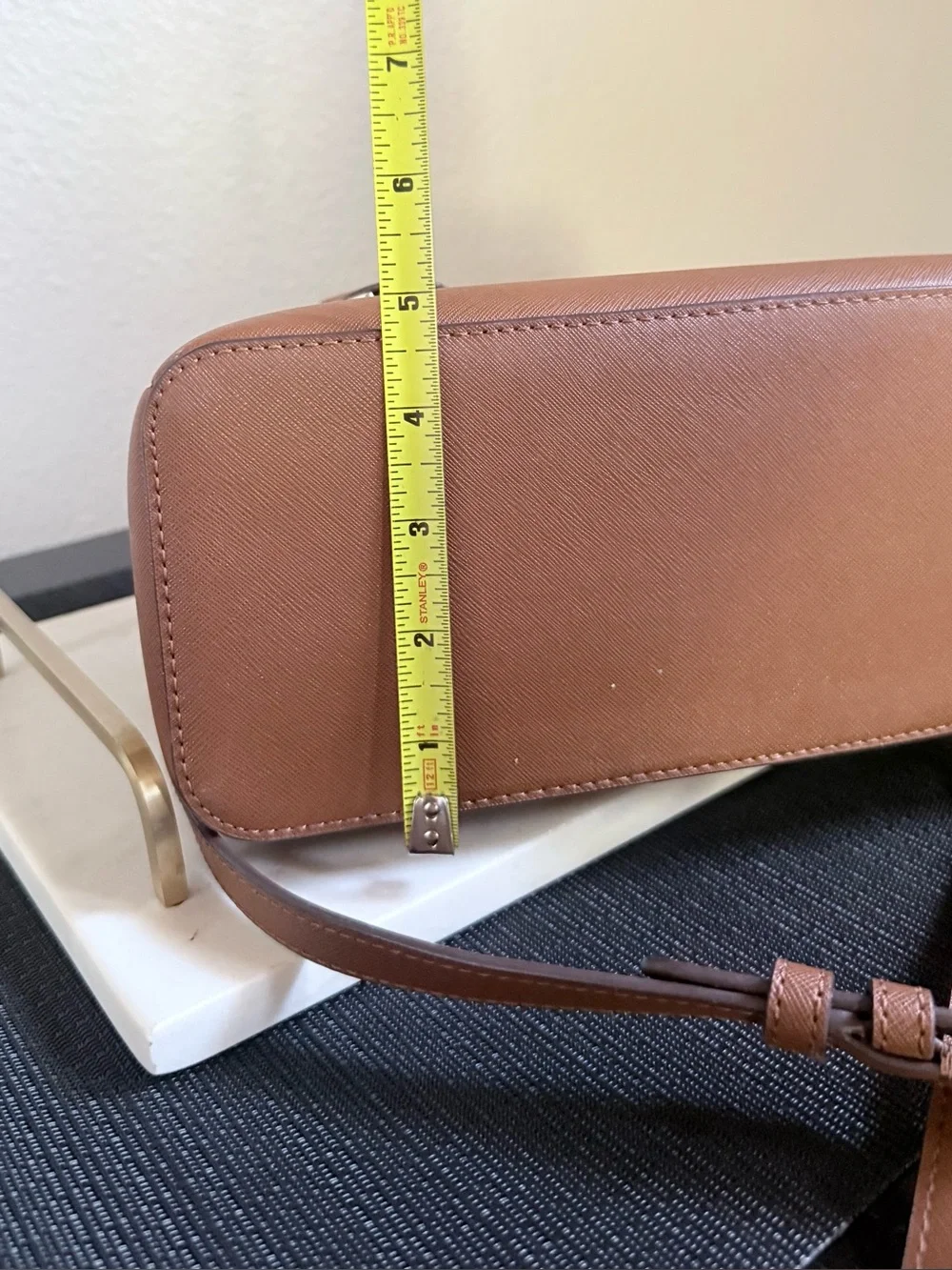 DKNY Tan Leather Satchel with Detachable Strap